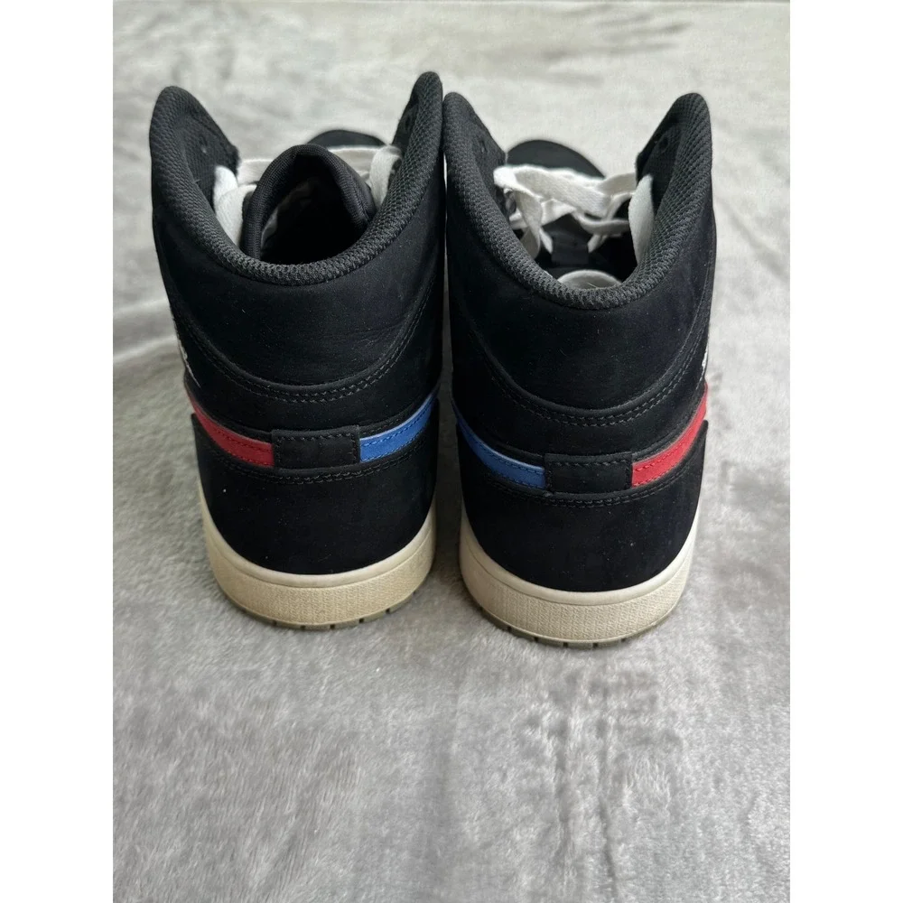 Air Jordan 1 Mid Multicolor Swoosh Black Mens 10 Basketball Shoes 554724-065